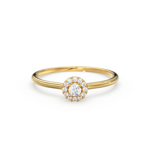 Diamond Ring / 14k Halo Diamond Ring / Minimal Diamond Ring / Delicate Diamond Ring / Promise Ring / Birthday Gift Idea / Gold Ring