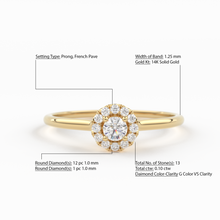 Load image into Gallery viewer, Diamond Ring / 14k Halo Diamond Ring / Minimal Diamond Ring / Delicate Diamond Ring / Promise Ring / Birthday Gift Idea / Gold Ring