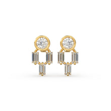 Load image into Gallery viewer, Diamond Earrings / 14k Solid Gold Unique Diamond Earrings / Baguette Diamonds and Round Diamond Studs / Stud Earrings