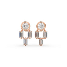 Load image into Gallery viewer, Diamond Earrings / 14k Solid Gold Unique Diamond Earrings / Baguette Diamonds and Round Diamond Studs / Stud Earrings