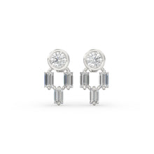 Load image into Gallery viewer, Diamond Earrings / 14k Solid Gold Unique Diamond Earrings / Baguette Diamonds and Round Diamond Studs / Stud Earrings