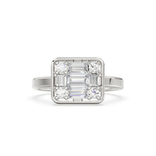 Load image into Gallery viewer, Baguette Diamond Ring / 14k Gold Baguette and Round Cut Diamond Ring / Statement Baguette Ring / Designer Mix Diamond Ring