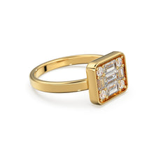 Load image into Gallery viewer, Baguette Diamond Ring / 14k Gold Baguette and Round Cut Diamond Ring / Statement Baguette Ring / Designer Mix Diamond Ring