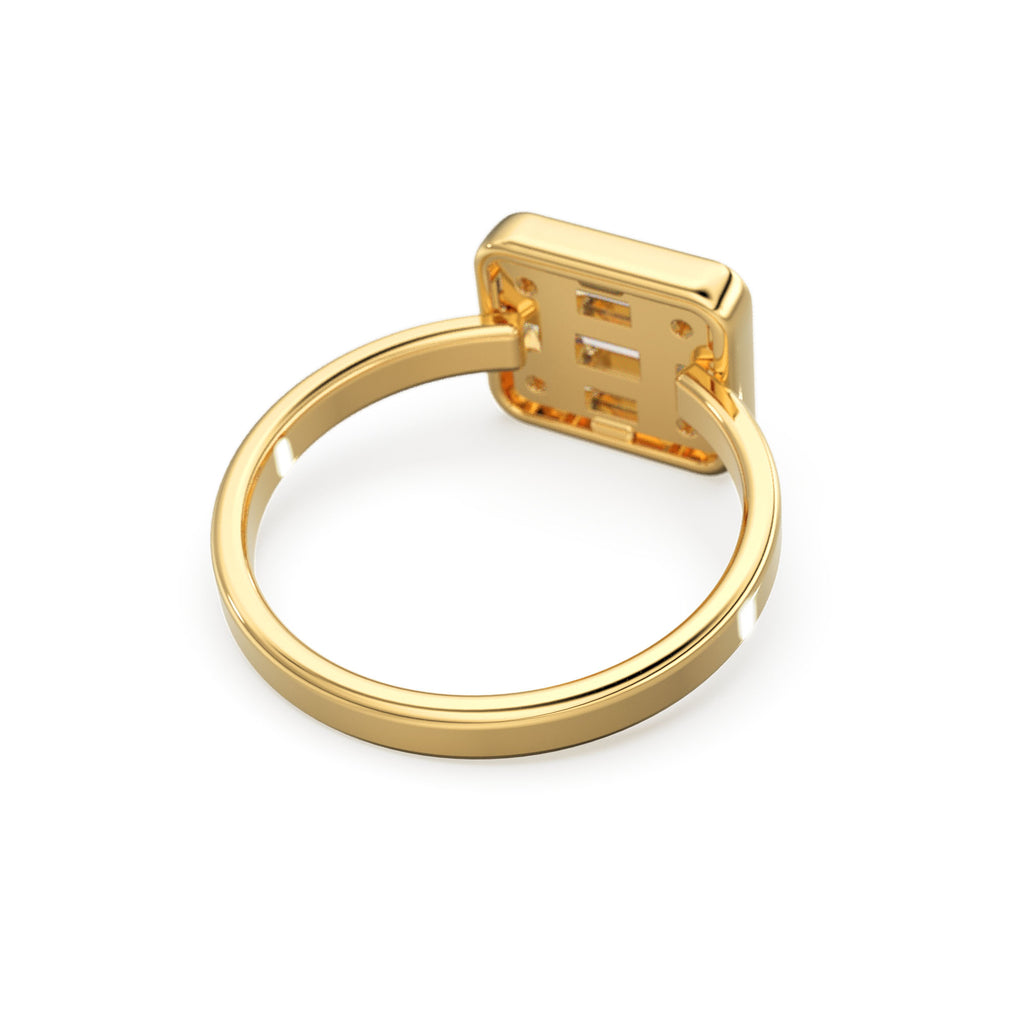 Baguette Diamond Ring / 14k Gold Baguette and Round Cut Diamond Ring / Statement Baguette Ring / Designer Mix Diamond Ring