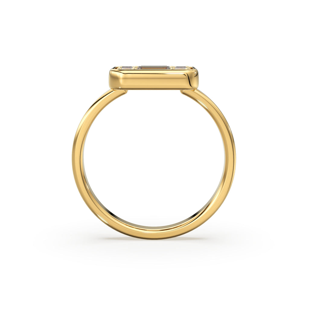 Baguette Diamond Ring / 14k Gold Baguette and Round Cut Diamond Ring / Statement Baguette Ring / Designer Mix Diamond Ring