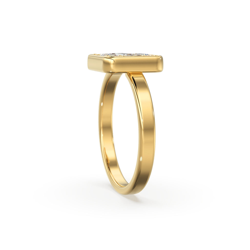Baguette Diamond Ring / 14k Gold Baguette and Round Cut Diamond Ring / Statement Baguette Ring / Designer Mix Diamond Ring