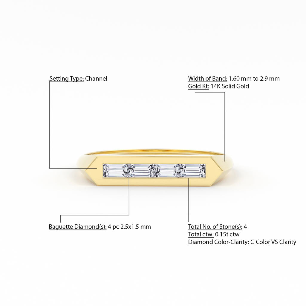 14k Baguette Stackable Ring / Baguette Diamond Ring / Unique Baguette Ring / Baguette Diamond Bar Ring