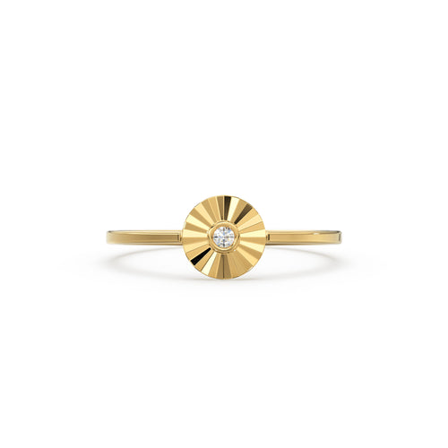 Diamond Ring / 14k Bezel Setting Diamond Cut Diamond Solitaire Ring / Ballerina Disc Ring / Diamond Cut Ray Ring