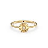 Diamond Ring / 14k Bezel Setting Diamond Cut Diamond Solitaire Ring / Ballerina Disc Ring / Diamond Cut Ray Ring
