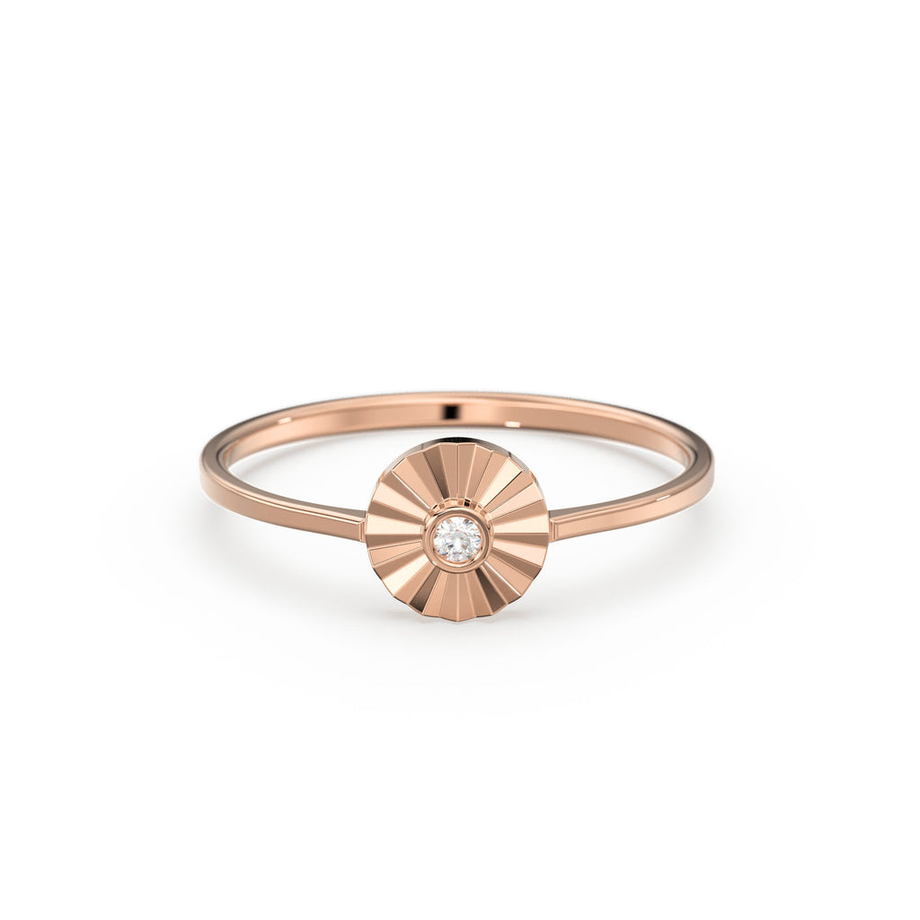 Diamond Ring / 14k Bezel Setting Diamond Cut Diamond Solitaire Ring / Ballerina Disc Ring / Diamond Cut Ray Ring