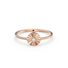 Load image into Gallery viewer, Diamond Ring / 14k Bezel Setting Diamond Cut Diamond Solitaire Ring / Ballerina Disc Ring / Diamond Cut Ray Ring