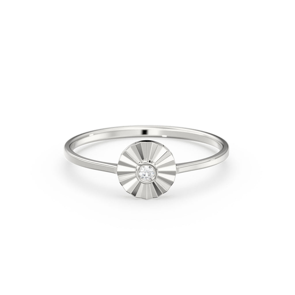 Diamond Ring / 14k Bezel Setting Diamond Cut Diamond Solitaire Ring / Ballerina Disc Ring / Diamond Cut Ray Ring
