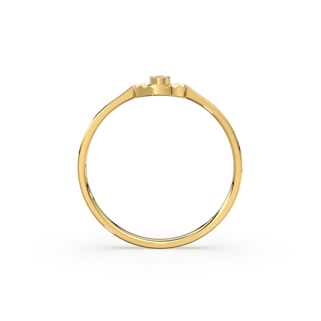 Diamond Ring / 14k Bezel Setting Diamond Cut Diamond Solitaire Ring / Ballerina Disc Ring / Diamond Cut Ray Ring