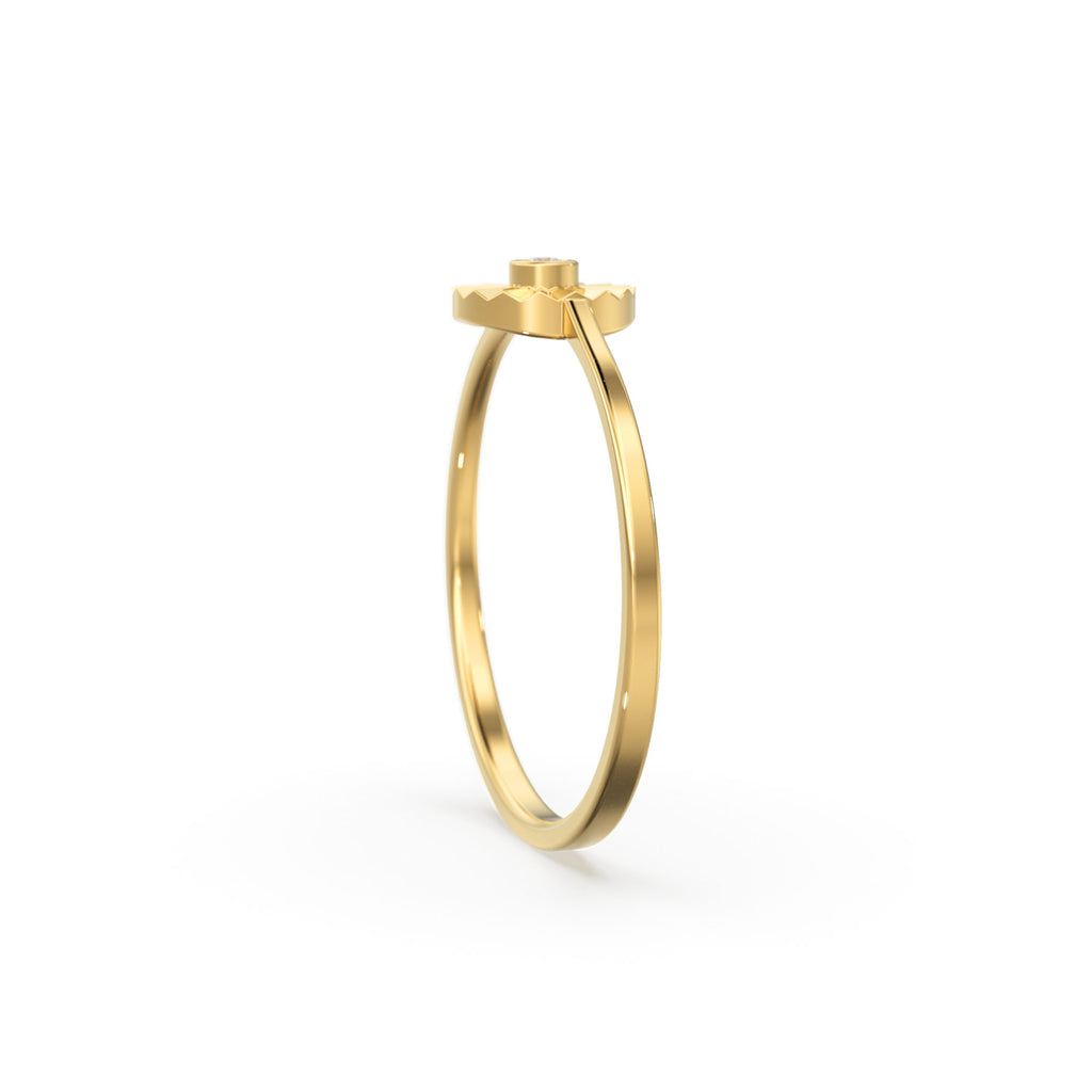 Diamond Ring / 14k Bezel Setting Diamond Cut Diamond Solitaire Ring / Ballerina Disc Ring / Diamond Cut Ray Ring