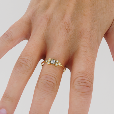 Engagement Ring / 14K Gold Round Cut Bezel Set Diamond Engagement Ring / Unique Engagement Ring / Brilliant Cut Natural Diamond Ring