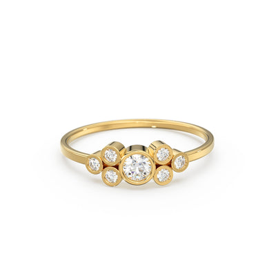 Engagement Ring / 14K Gold Round Cut Bezel Set Diamond Engagement Ring / Unique Engagement Ring / Brilliant Cut Natural Diamond Ring