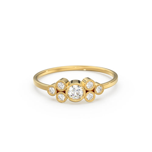 Engagement Ring / 14K Gold Round Cut Bezel Set Diamond Engagement Ring / Unique Engagement Ring / Brilliant Cut Natural Diamond Ring