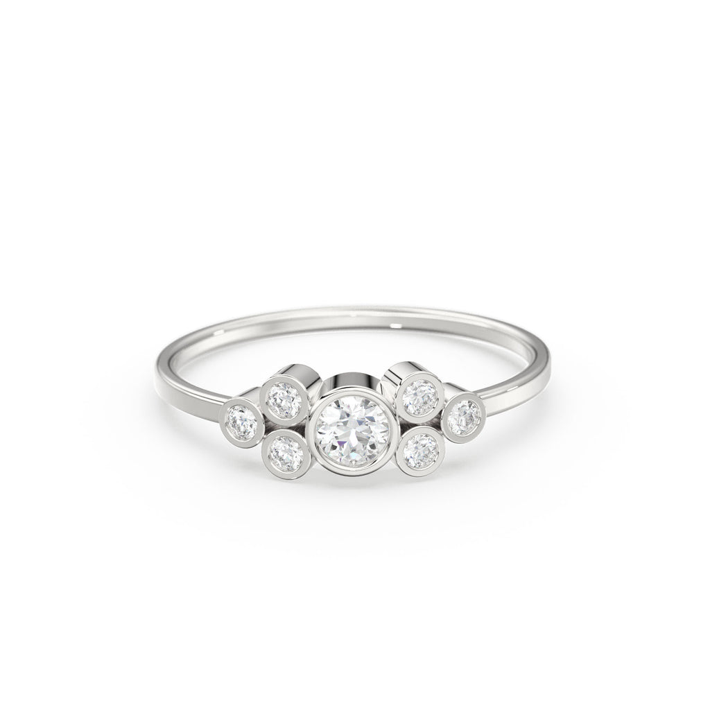 Engagement Ring / 14K Gold Round Cut Bezel Set Diamond Engagement Ring / Unique Engagement Ring / Brilliant Cut Natural Diamond Ring