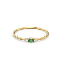 Load image into Gallery viewer, Emerald Ring / Oval Emerald Ring / 14K Gold Oval Cut Emerald with Surrounding Round Cut Diamonds / Holiday Sale
