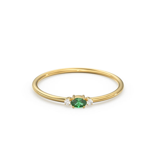 Emerald Ring / Oval Emerald Ring / 14K Gold Oval Cut Emerald with Surrounding Round Cut Diamonds / Holiday Sale