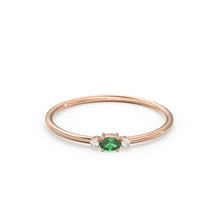 Load image into Gallery viewer, Emerald Ring / Oval Emerald Ring / 14K Gold Oval Cut Emerald with Surrounding Round Cut Diamonds / Holiday Sale