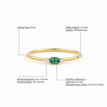 Load image into Gallery viewer, Emerald Ring / Oval Emerald Ring / 14K Gold Oval Cut Emerald with Surrounding Round Cut Diamonds / Holiday Sale