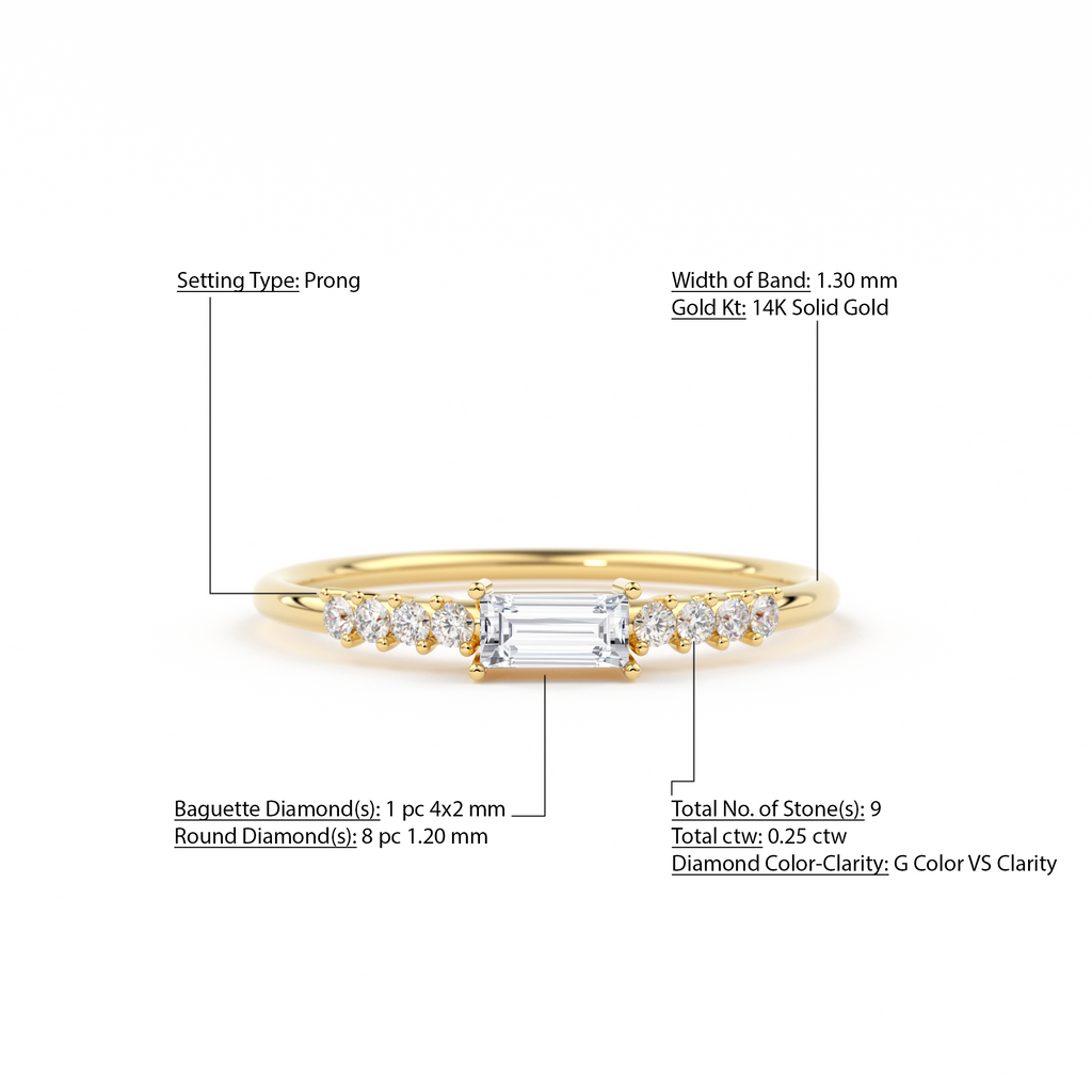 Diamond Baguette Ring / Baguette Diamond Engagement Ring in 14k Gold / Thin Simple Delicate Minimalist Baguette Solitaire Diamond Gold Ring