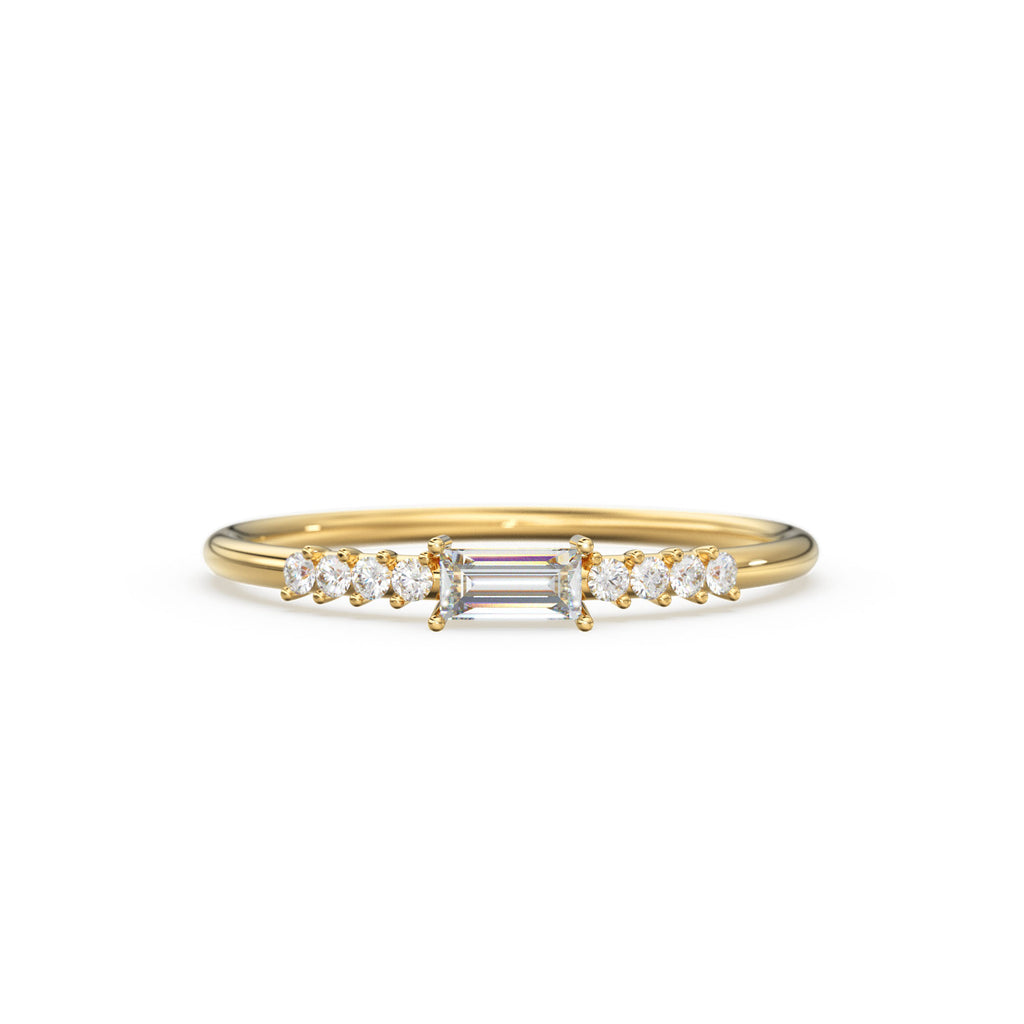 Diamond Baguette Ring / Baguette Diamond Engagement Ring in 14k Gold / Thin Simple Delicate Minimalist Baguette Solitaire Diamond Gold Ring