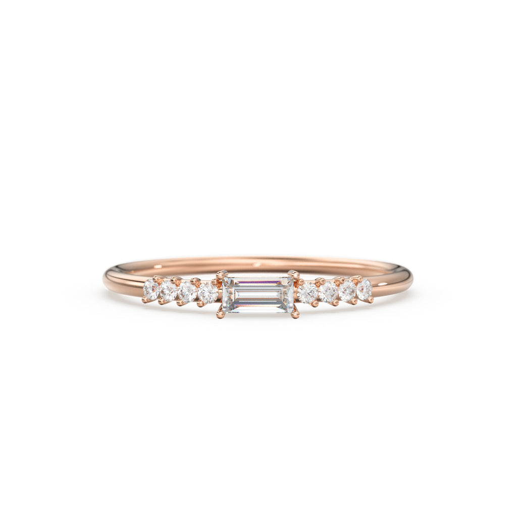 Diamond Baguette Ring / Baguette Diamond Engagement Ring in 14k Gold / Thin Simple Delicate Minimalist Baguette Solitaire Diamond Gold Ring