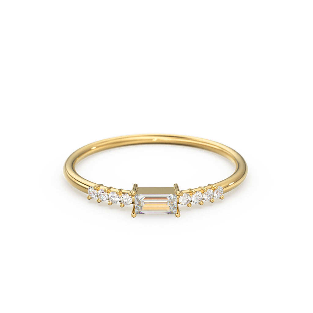 Diamond Baguette Ring / Baguette Diamond Engagement Ring in 14k Gold / Thin Simple Delicate Minimalist Baguette Solitaire Diamond Gold Ring