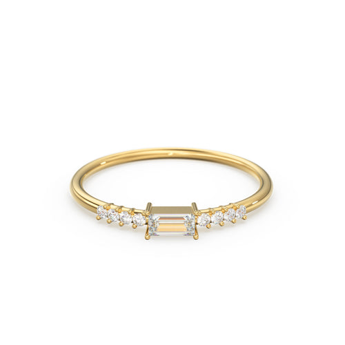 Diamond Baguette Ring / Baguette Diamond Engagement Ring in 14k Gold / Thin Simple Delicate Minimalist Baguette Solitaire Diamond Gold Ring