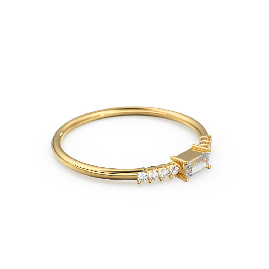 Diamond Baguette Ring / Baguette Diamond Engagement Ring in 14k Gold / Thin Simple Delicate Minimalist Baguette Solitaire Diamond Gold Ring