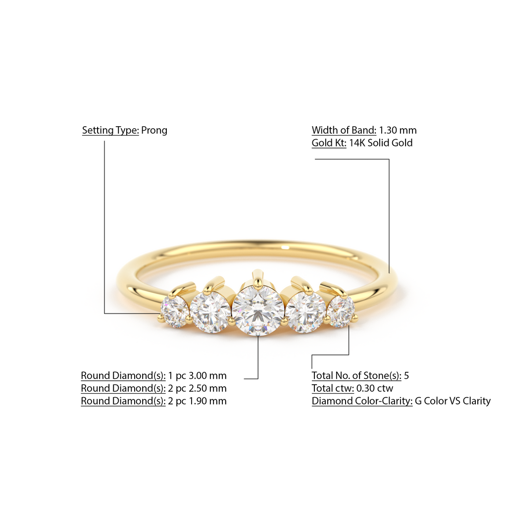 5 Stone Wedding Ring / Diamond Wedding Band in 14k Gold / Womens Wedding Ring / Engagement Band / Anniversary Ring / Rose Gold Wedding Ring