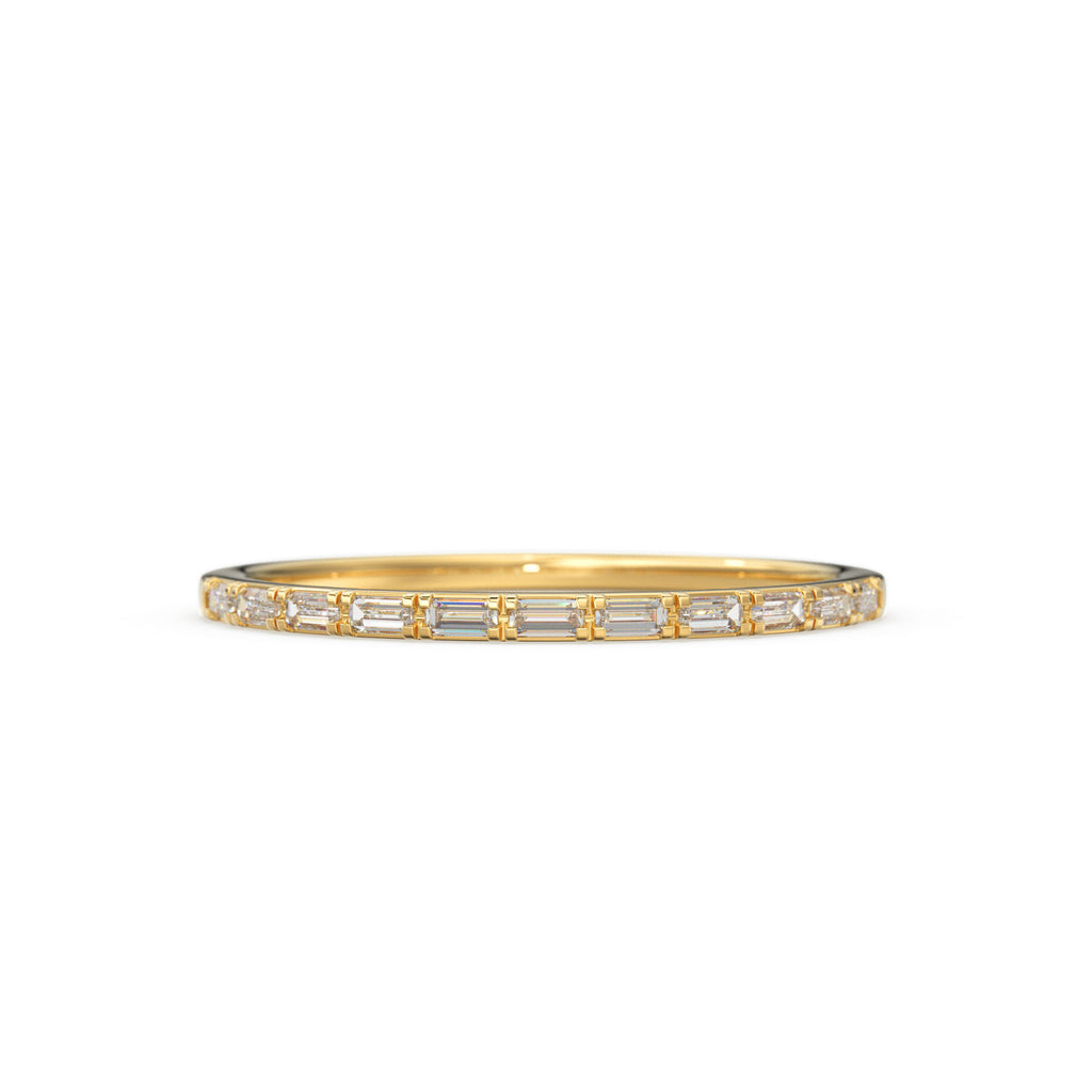 Baguette Diamond Ring / 14k Gold Half Eternity Baguette Diamond Stackable Ring / 1.0MM Ultra Thin Baguette Diamond Wedding Ring