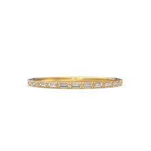 Load image into Gallery viewer, Baguette Diamond Ring / 14k Gold Half Eternity Baguette Diamond Stackable Ring / 1.0MM Ultra Thin Baguette Diamond Wedding Ring