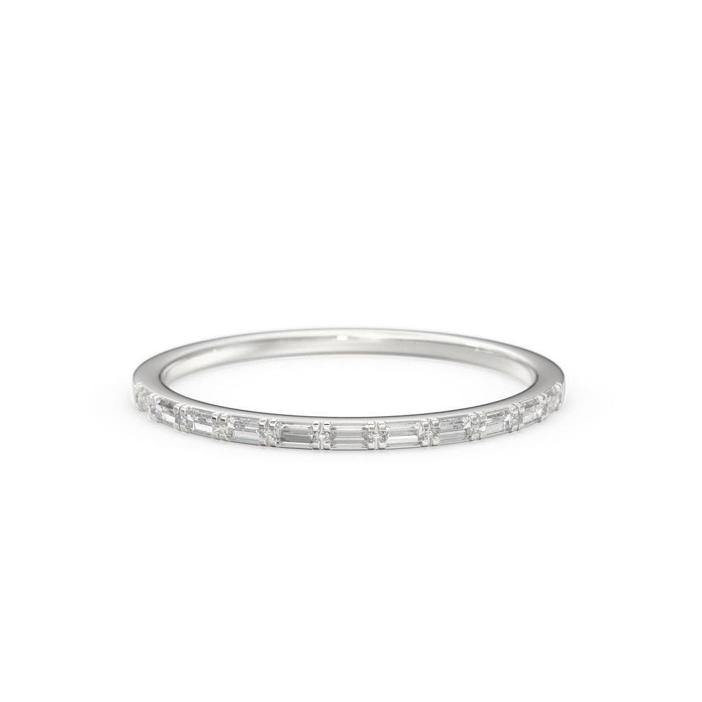 Baguette Diamond Ring / 14k Gold Half Eternity Baguette Diamond Stackable Ring / 1.0MM Ultra Thin Baguette Diamond Wedding Ring