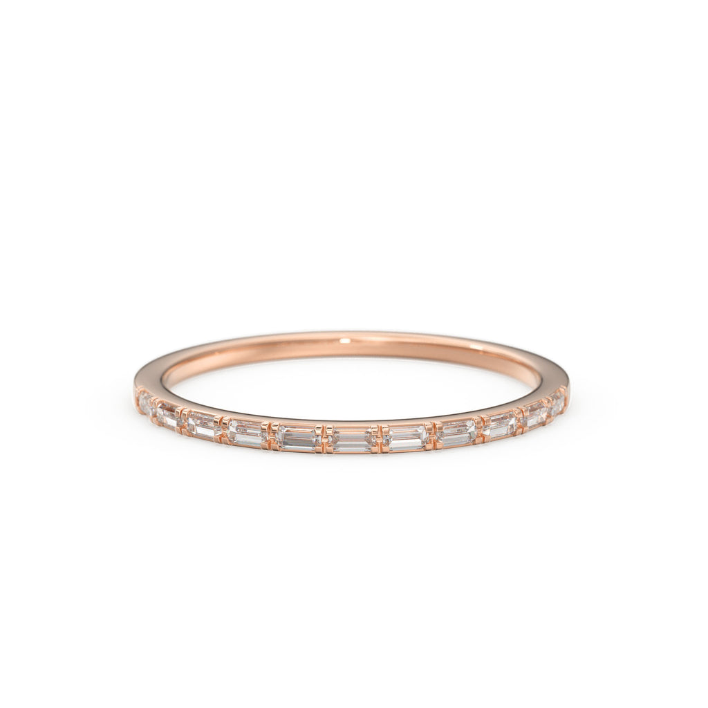 Baguette Diamond Ring / 14k Gold Half Eternity Baguette Diamond Stackable Ring / 1.0MM Ultra Thin Baguette Diamond Wedding Ring
