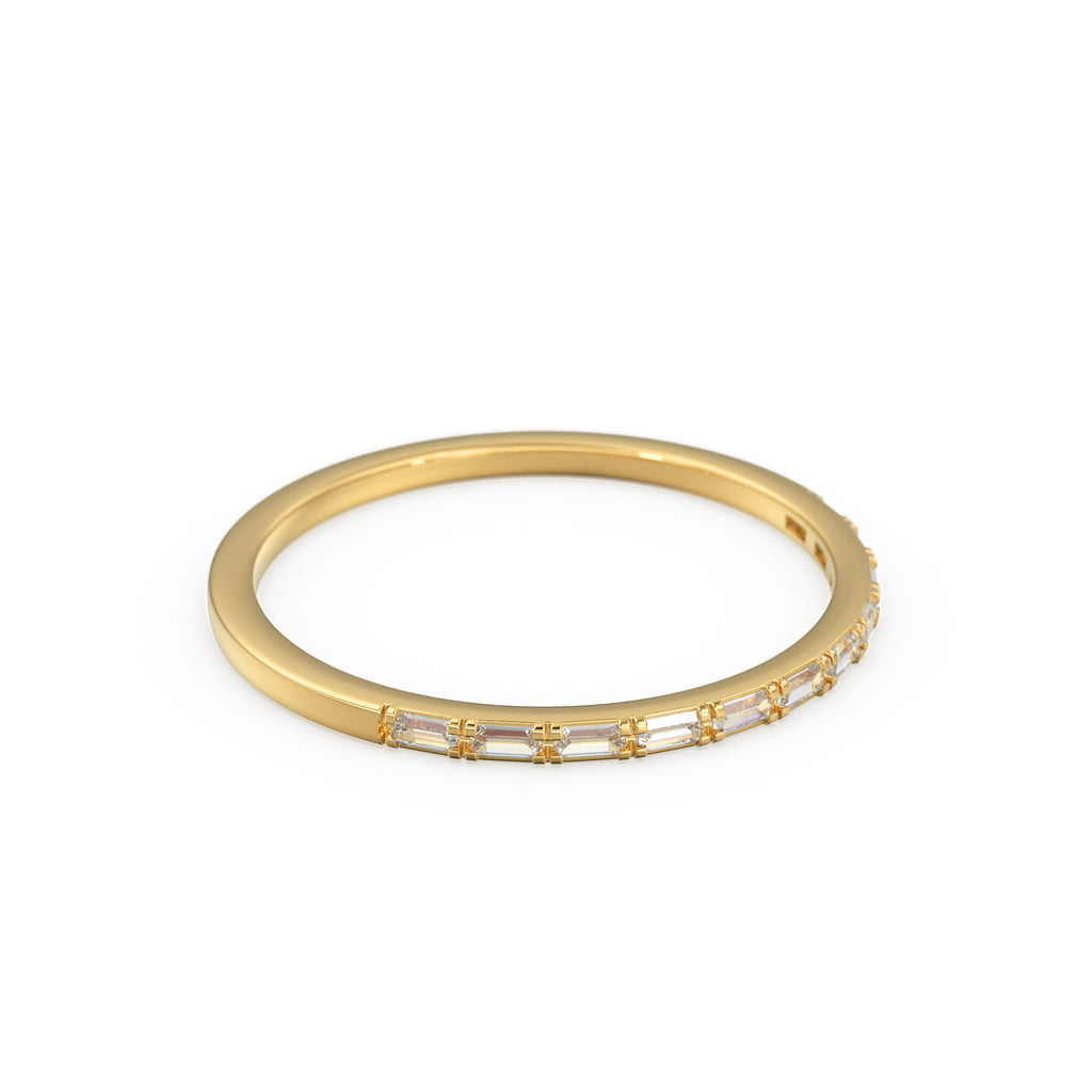 Baguette Diamond Ring / 14k Gold Half Eternity Baguette Diamond Stackable Ring / 1.0MM Ultra Thin Baguette Diamond Wedding Ring