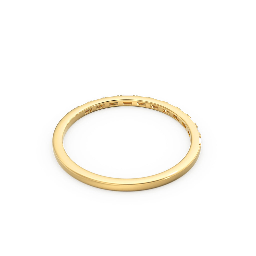 Baguette Diamond Ring / 14k Gold Half Eternity Baguette Diamond Stackable Ring / 1.0MM Ultra Thin Baguette Diamond Wedding Ring
