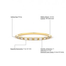 Load image into Gallery viewer, Baguette Diamond Ring / 14k Gold Half Eternity Baguette Diamond Stackable Ring / 1.0MM Ultra Thin Baguette Diamond Wedding Ring