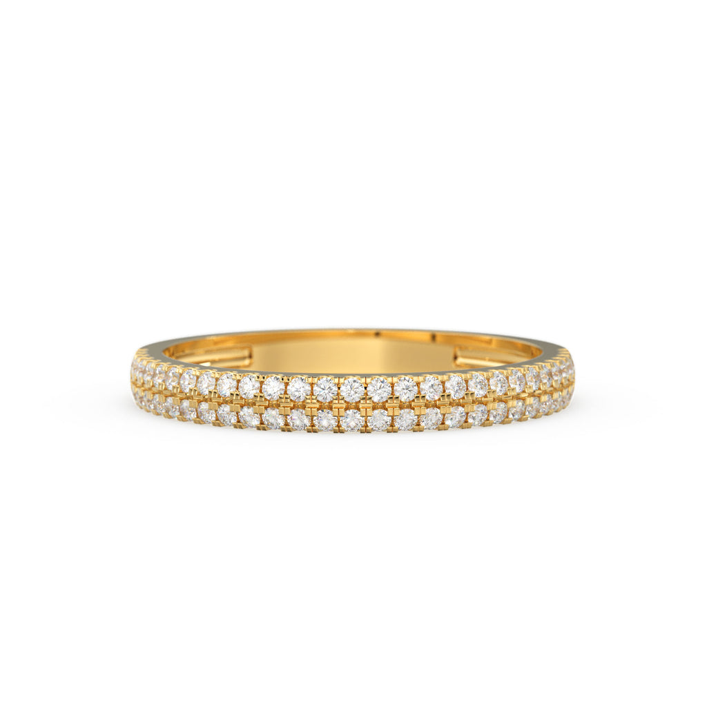 Half Eternity Diamond Wedding Ring / 14k Gold Double Row Micro Pave Half Eternity Ring Wedding Band for Women