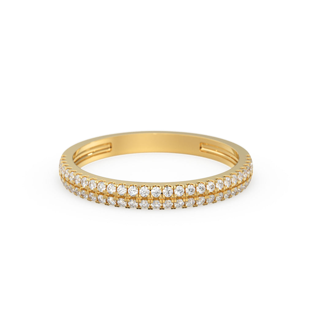 Half Eternity Diamond Wedding Ring / 14k Gold Double Row Micro Pave Half Eternity Ring Wedding Band for Women