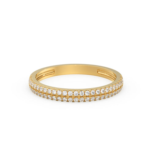 Half Eternity Diamond Wedding Ring / 14k Gold Double Row Micro Pave Half Eternity Ring Wedding Band for Women
