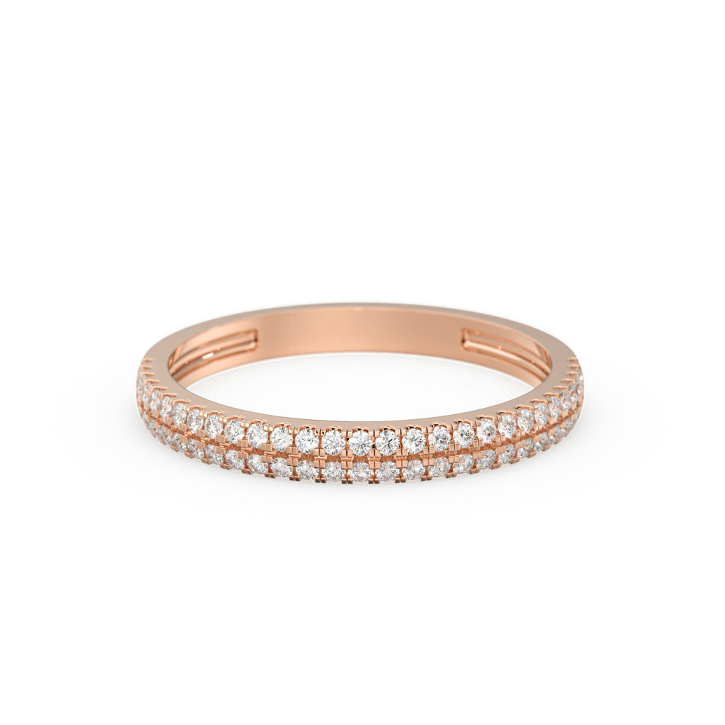 Half Eternity Diamond Wedding Ring / 14k Gold Double Row Micro Pave Half Eternity Ring Wedding Band for Women