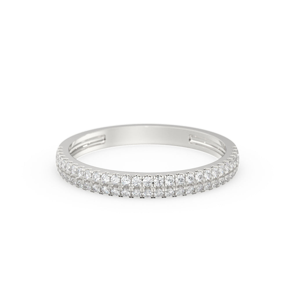Half Eternity Diamond Wedding Ring / 14k Gold Double Row Micro Pave Half Eternity Ring Wedding Band for Women