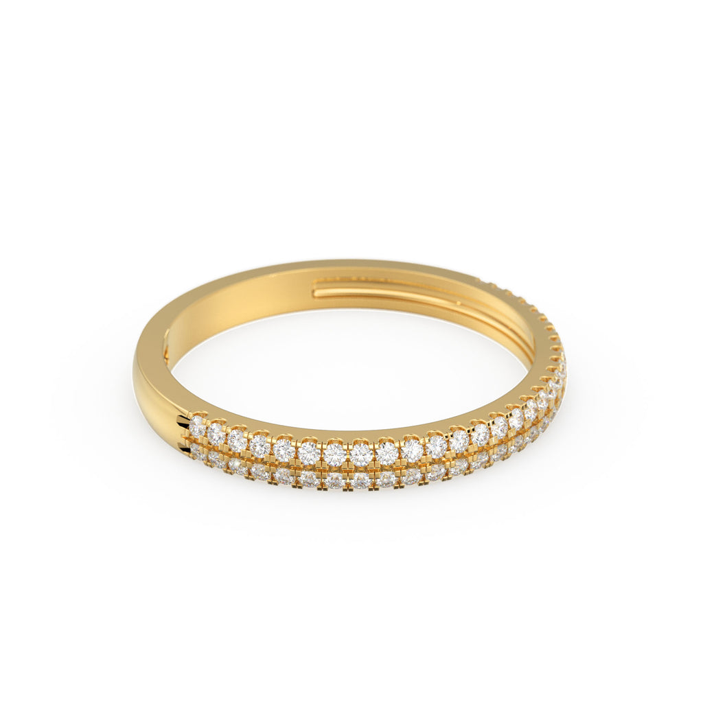 Half Eternity Diamond Wedding Ring / 14k Gold Double Row Micro Pave Half Eternity Ring Wedding Band for Women