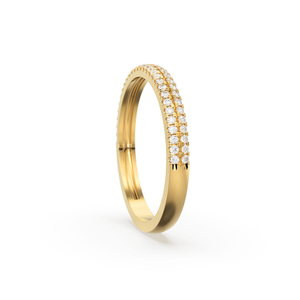 Half Eternity Diamond Wedding Ring / 14k Gold Double Row Micro Pave Half Eternity Ring Wedding Band for Women