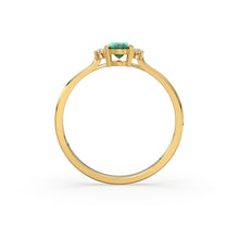 Load image into Gallery viewer, Emerald Ring / Emerald Engagement Ring in 14k Gold / Oval Cut Natural 3 Stone Emerald Diamond Ring / May Birthstone / Promise Ring