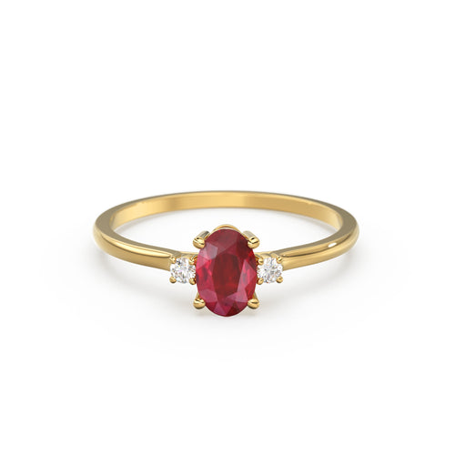 Ruby Ring / Ruby Engagement Ring in 14k Gold / Oval Cut Natural 3 Stone Ruby Diamond Ring / July Birthstone / Promise Ring