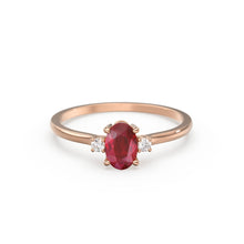 Load image into Gallery viewer, Ruby Ring / Ruby Engagement Ring in 14k Gold / Oval Cut Natural 3 Stone Ruby Diamond Ring / July Birthstone / Promise Ring